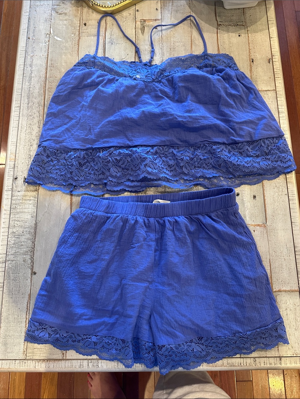 By Together Blue Lace-Trim Cami & Short Set